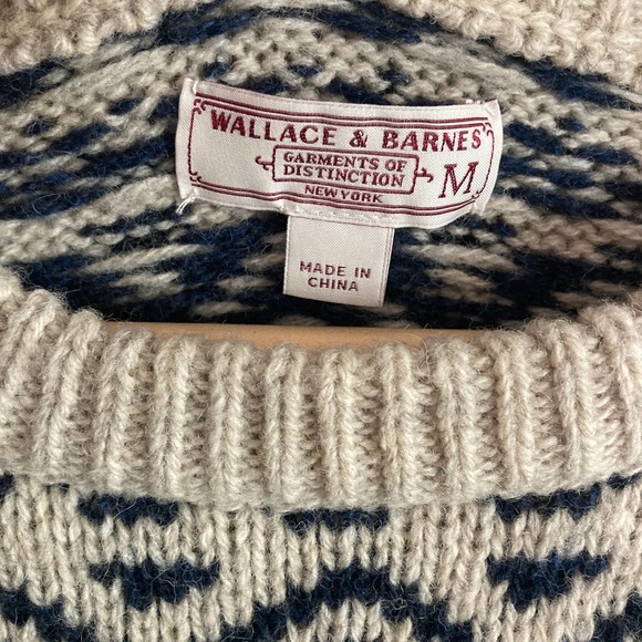 J. Crew Wallace & Barnes Fair Isle Sweater Medium Blue 100% Wool Grandpa Nordic - Picture 8 of 9